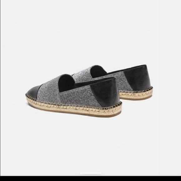 Zara Basic Collection Metallic Faux Leather Cap Toe Espadrills Silver Glitter 35 - Picture 7 of 15